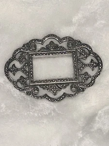 Spilla vintage Miriam Haskell cornice spilla tono argento marcasite grande 3" - Foto 1 di 3