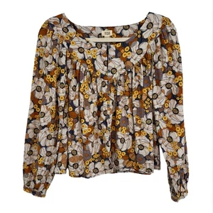 A.N.A Boho Floral Cotton Prairie Top Medium Earthy Peasant Cottage - Picture 1 of 7