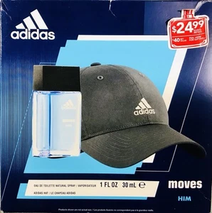 Adidas Moves for Him Gift Set, 1 OZ Natural Spray, Black Adidas Hat🔥Deal! - Picture 1 of 3