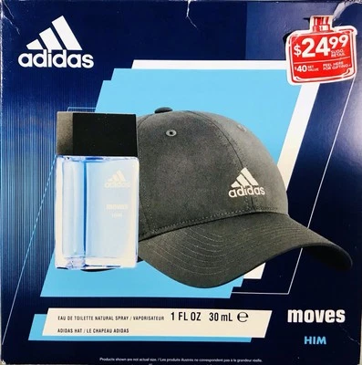 Adidas Moves for Him Gift Set, 1 OZ Natural Spray, Black Adidas Hat🔥Deal! - Image 1 of 3