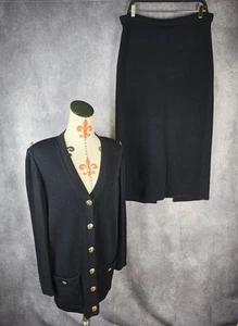 Traje Chaqueta St. John Falda S 10 Negro Santana Tejido Dorado Negro Esmalte Botón Usado en Excelente Condición - Imagen 1 de 12