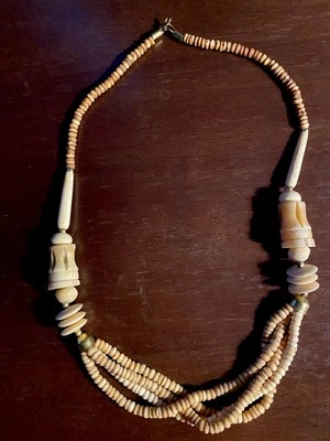 Collar Multi Hilo Cuentas Estilo Boho Grueso Off Blanco y Dorado Tono Foto 1 de 4