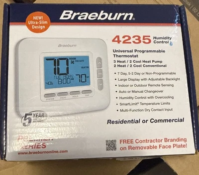 Программируемый термостат Braeburn 4235 3H/2C контроль влажности конвектор/тепловой насос считывание - Изображение 1 из 3