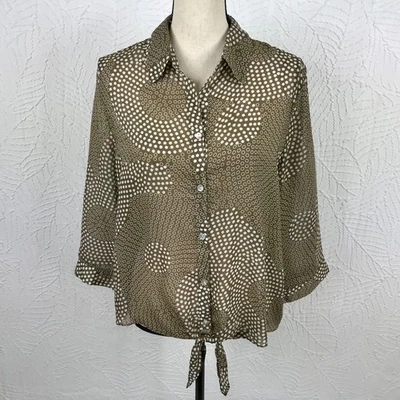 Blusa Top Chicos 2 Corbatas Frontales Talla Grande Ligera Beige Lunares Artística Foto 1 de 4