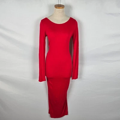 Forever 21 Dress Women's L Red Bodycon Long Sleeve Midi Round Neck - Image 1 of 4
