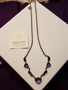 NIB Swarovski Touchstone Crystal Purple Heart Necklace Antique Look Adjusts 21" - Picture 1 of 7