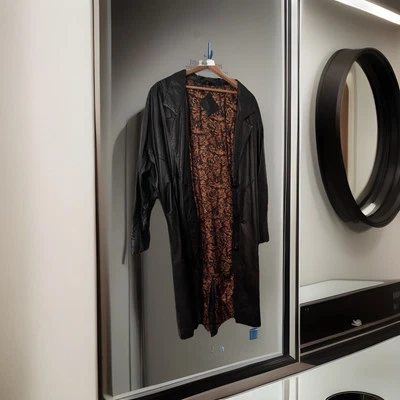 Gabardina de cuero genuino mediana de longitud completa, negra vintage para mujer’s Foto 1 de 4