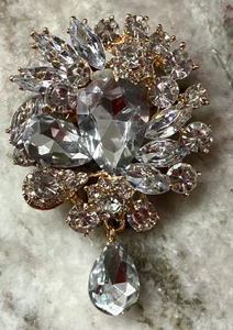 Stunning 3" Vintage Brooch Unsigned Dangling Rhinestone Brooch/Pendant L4 - Picture 1 of 4