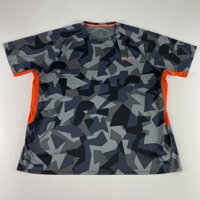 Camisa polo esportiva masculina desempenho XL cinza camuflagem atlética acabamento laranja - Imagem 1 de 4
