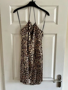 Topshop NEW Leopard Print Mini Satin Slip Dress - Size 10 - Brown & Black - BNWT - Picture 1 of 14
