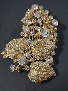 1/2 Price EOFY Vintage Large Crystal Flower & Leaf Brooch 7.5cm With Gift Box - Picture 1 of 7