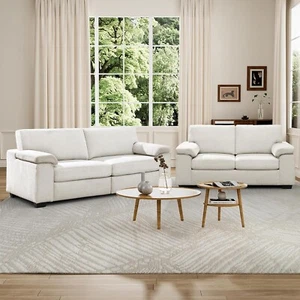 Beige Love seat Couch 2 and 3-Seater Comfy Sofa Set for Apartment Living Room - Picture 1 of 7