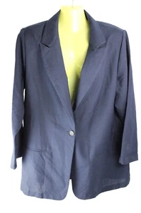 Womens Blazer Jacket Fashion Bug Dark Blue One Button Shoulder Pads 14/16 VTG - Picture 1 of 6