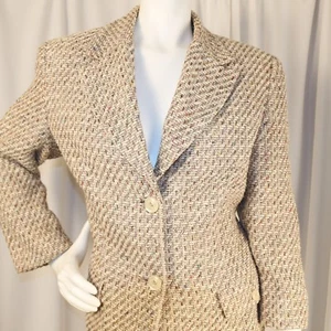 Neiman Marcus Damenjacke Mantel elfenbein rosa gelb orange Tweed Baumwolle Größe 12 - Bild 1 von 12
