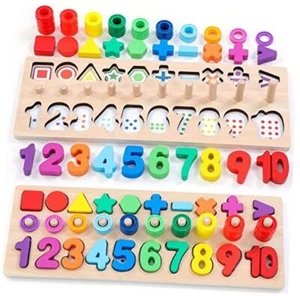 Wooden Montessori Toys for Kids Toddler Number Puzzles Sorter Counting Rainbow - Picture 1 of 8