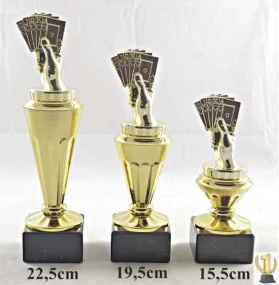 EIGENMARKE Skat-Poker-Schafkopf Trophäe / Pokal 3er set oder einzeln incl. Beschriftung