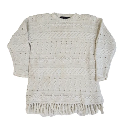 Vintage Chaus Sport Oversize Fringe Cowgirl Chunky Sweater Cable M Cream #1434 - Image 1 of 4