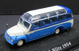 Opel Blitz Bus Coach Blue and Cream Body By Atlas 1:72 Scale with Display Case - Picture 1 of 8