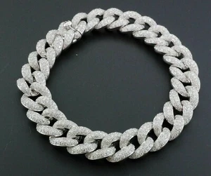 6Ct Round Real Moissanite 14k White Gold Plated Mens Cuban Link & Bracelet - Picture 1 of 5