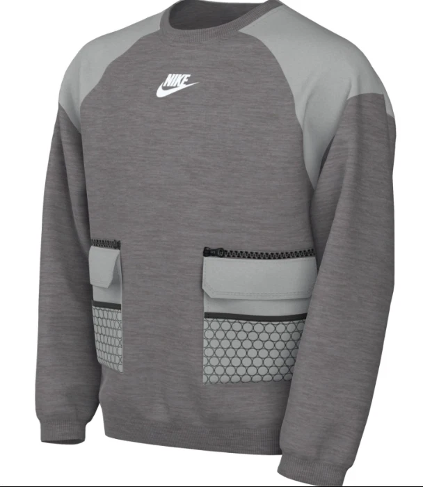 Nike Cargo Pocket French Terry Pullover Crewneck Sweatshirt Gray Boys Large J12