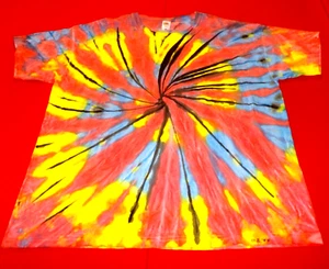 Mens 100% cotton Tie Dye T-shirt "Multi colour spiral with black" size XL, new. - Bild 1 von 2