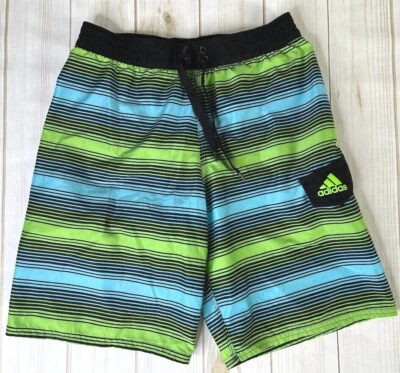 Adidas Swim Shorts Trunks Swimming Pocket Logo Striped Green Black Large A4207 - Image 1 of 4