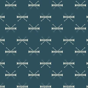 Harry Potter Hogwarts & Wands Dark Turquoise 100% Cotton Fabric by The Yard - Picture 1 of 1