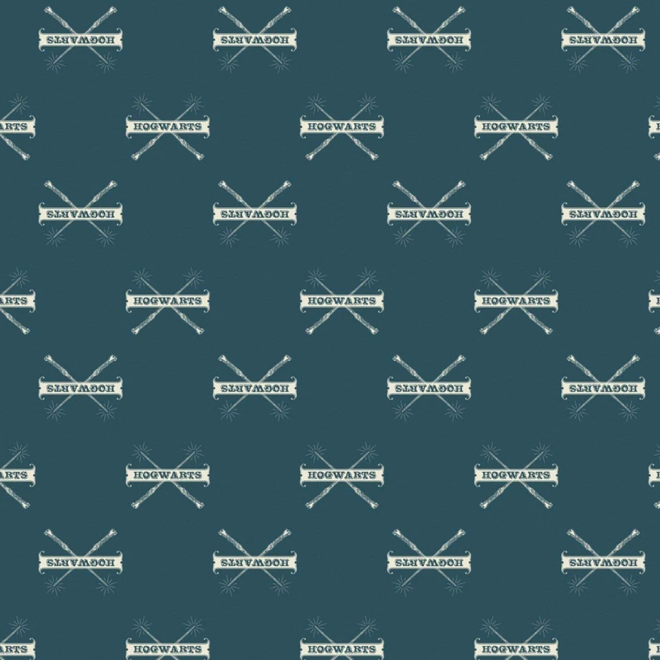 Harry Potter Hogwarts & Wands Dark Turquoise 100% Cotton Fabric by The Yard - Image 1 of 1