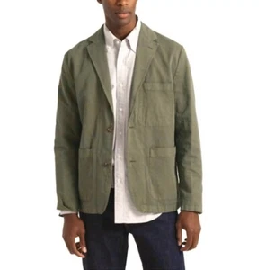 JCREW Men blazer olive green cotton linen chino chore suit jacket 44 lightweight - Picture 1 of 14