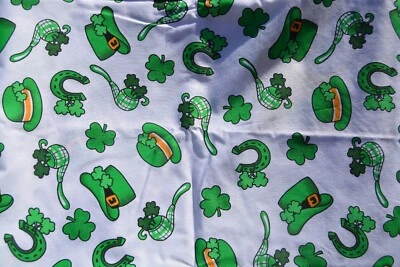 2 yards Irish Spirit cotton fabric 44" wide Hats clovers pipes - Image 1 of 2