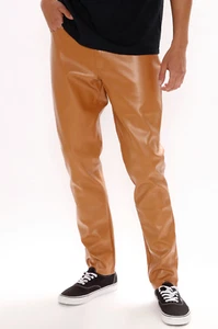 Para hombre CUERO DE VACA GENUINO Pantalones de mezclilla estilo 5 bolsillos motocicleta marrón Nuevos - Imagen 1 de 8