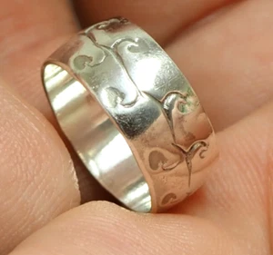 Gr. 6 Vintage SCHLANG CO. 925 Sterling Silber Art Deco Damenring 8 mm breit - Bild 1 von 5