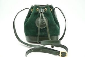 FENDI Vintage Rare Mini Shoulder Bag Drawstring Greek motif Suede Green 8131h