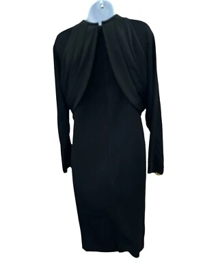 Vintage 70s Adele Simpson Black Satin Dress S Rare Art Deco Style Old Money Rare - Image 1 of 4