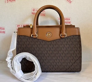 Michael Kors Everly Medium Brown MK LOGO Crossbody Satchel Bag - Picture 1 of 11