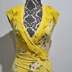 Review, yellow/pink/green floral wrap around dress, size 6 - Picture 1 of 10