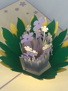 Valentine's Day Purple Flower 3D Pop Up Card Valentine Handmade Sympathy - Picture 1 of 3