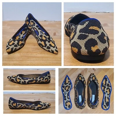 Zapatos planos sin cordones Rothy's The Point Big Cat con estampado de leopardo de ballet para mujer talla 9 Foto 1 de 4