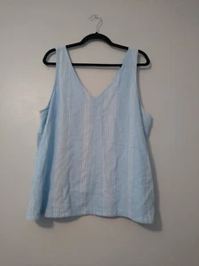 Time & Tru XL Sleeveless V Neck Linen/Rayon Blend Blue & White Striped Top - Picture 1 of 10