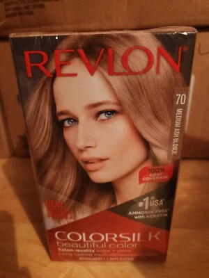 Revlon ColorSilk Beautiful Color w/Keratin #70 Medium Ash BLONDE 3 pack - Image 1 of 4