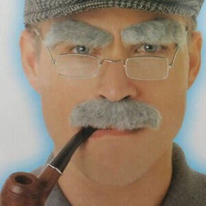 O.A.P PENSIONER OLD MAN SILVER GREY EYEBROWS & MOUSTACHE SET SELF ADHESIVE
