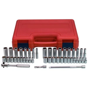 44-Piece 1/4" Drive 6-Point Fractional SAE & Metric Standard & Deep Socket Set - Picture 1 of 1