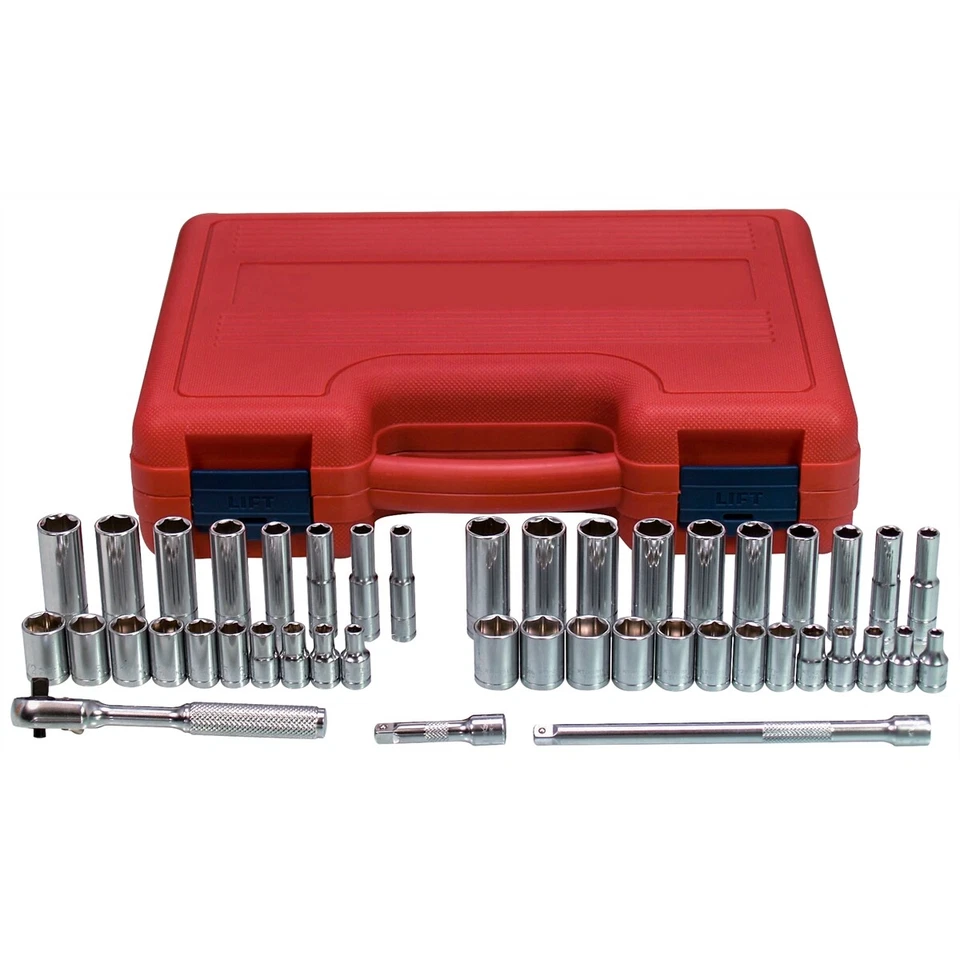 44-Piece 1/4" Drive 6-Point Fractional SAE & Metric Standard & Deep Socket Set - Image 1 of 1