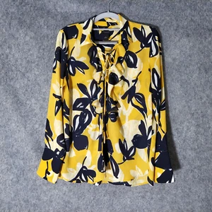 Túnica Ann Taylor S Amarilla Tropical Hawaiana Floral Con cordones Volantes Cuello con Puños - Imagen 1 de 9