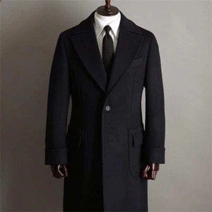Herrenmantel Tweed-Stoff Schwarze Jacke Blazer Winter Business Freizeit Custom - Picture 1 of 6