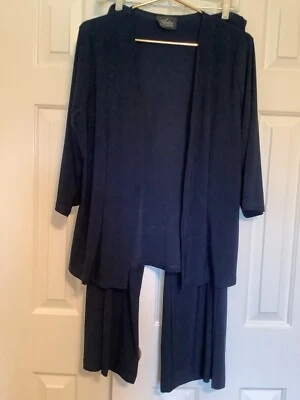 Artex Collection Ladies Navy Blue 2 Pc Open Jacket And Pull On Pants Set, Sz XL - Image 1 of 4