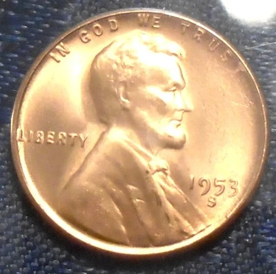 1953 S Wheat Cent BU Gem Brilliant UNCIRCULATED RED RARE San Fran HiGH GRADE!! - Image 1 of 3