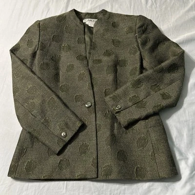 Blazer Carlisle Vintage Top Chaqueta Sencillo Tweed Floral Lana Verde |Talla 6 Foto 1 de 4