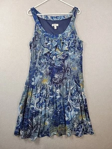 Dressbarn Blue Floral Pleated Flare Ruffled Midi Lined Dress Women's Plus 18 - Picture 1 of 12