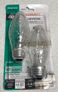 2 Sylvania 40 Watt B10 Crystal Ceiling Fan Bulbs Medium Base LIGHT BULB - Picture 1 of 2